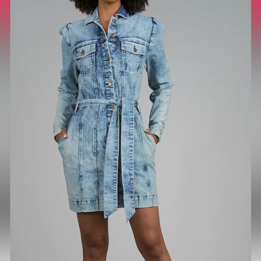 ELan Denim Wash Long Sleeve Mini Dress